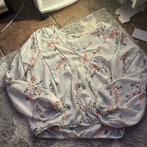 blouse, medium, white, floral, sheer